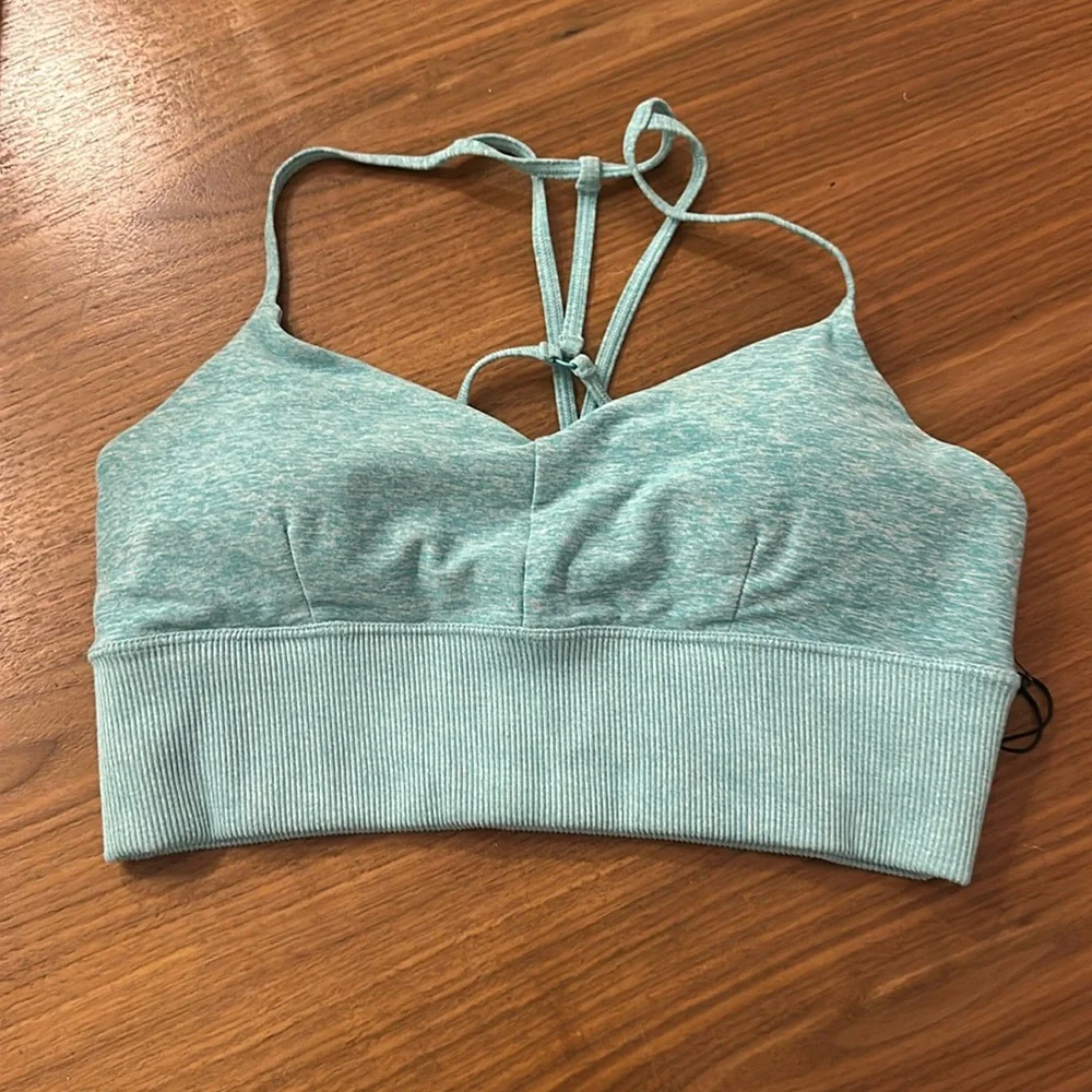 alo yoga lavish bra in medium blue quartz heather NWT